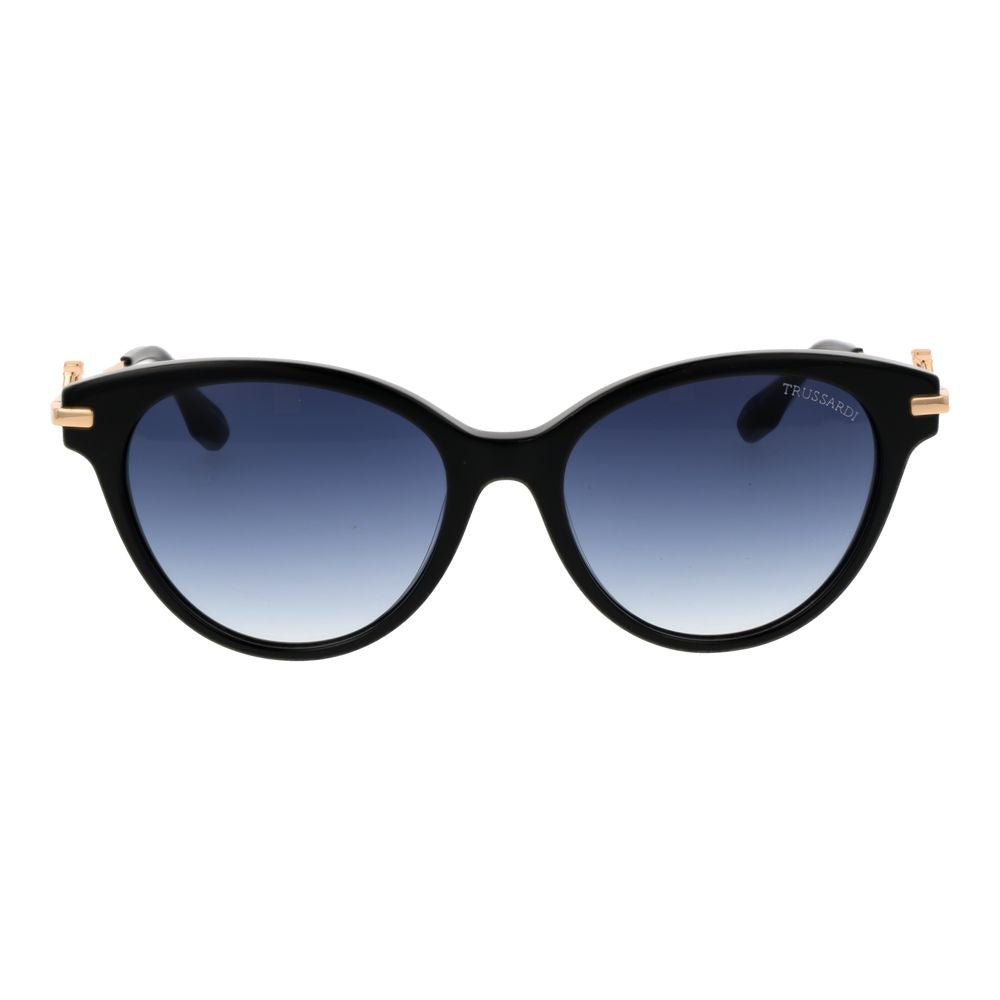 Trussardi Women’s Sunglasses – Black Butterfly Frame, Blue Gradient Lenses