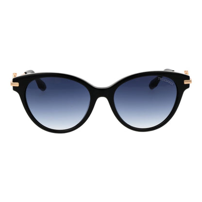 Trussardi Women’s Sunglasses – Black Butterfly Frame, Blue Gradient Lenses