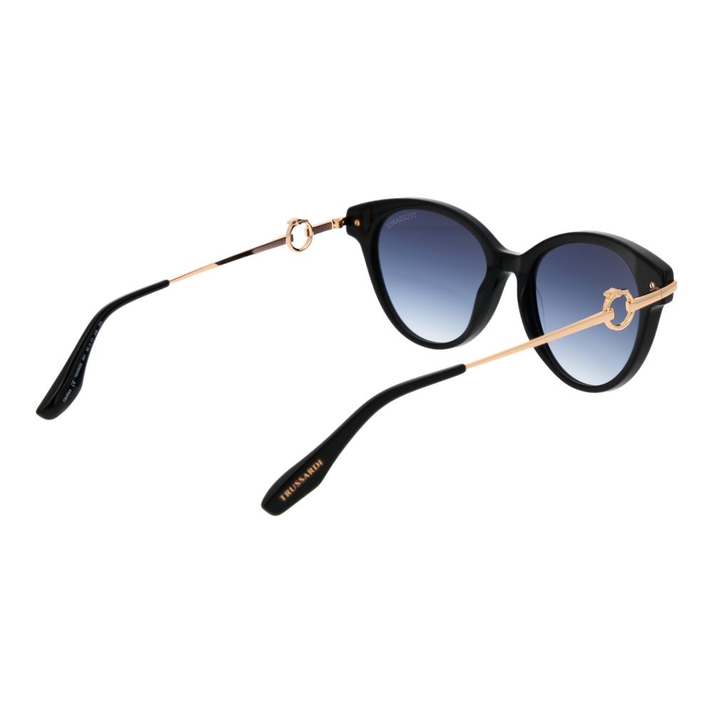 Trussardi Women’s Sunglasses – Black Butterfly Frame, Blue Gradient Lenses