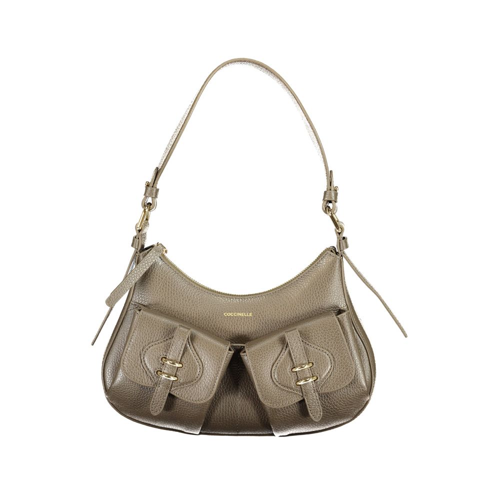 Coccinelle Brown Leather MAVERY Pocket Bag with Shoulder Handle and External Pockets