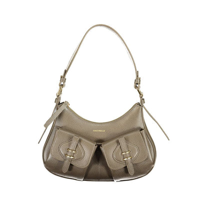 Coccinelle Brown Leather MAVERY Pocket Bag with Shoulder Handle and External Pockets