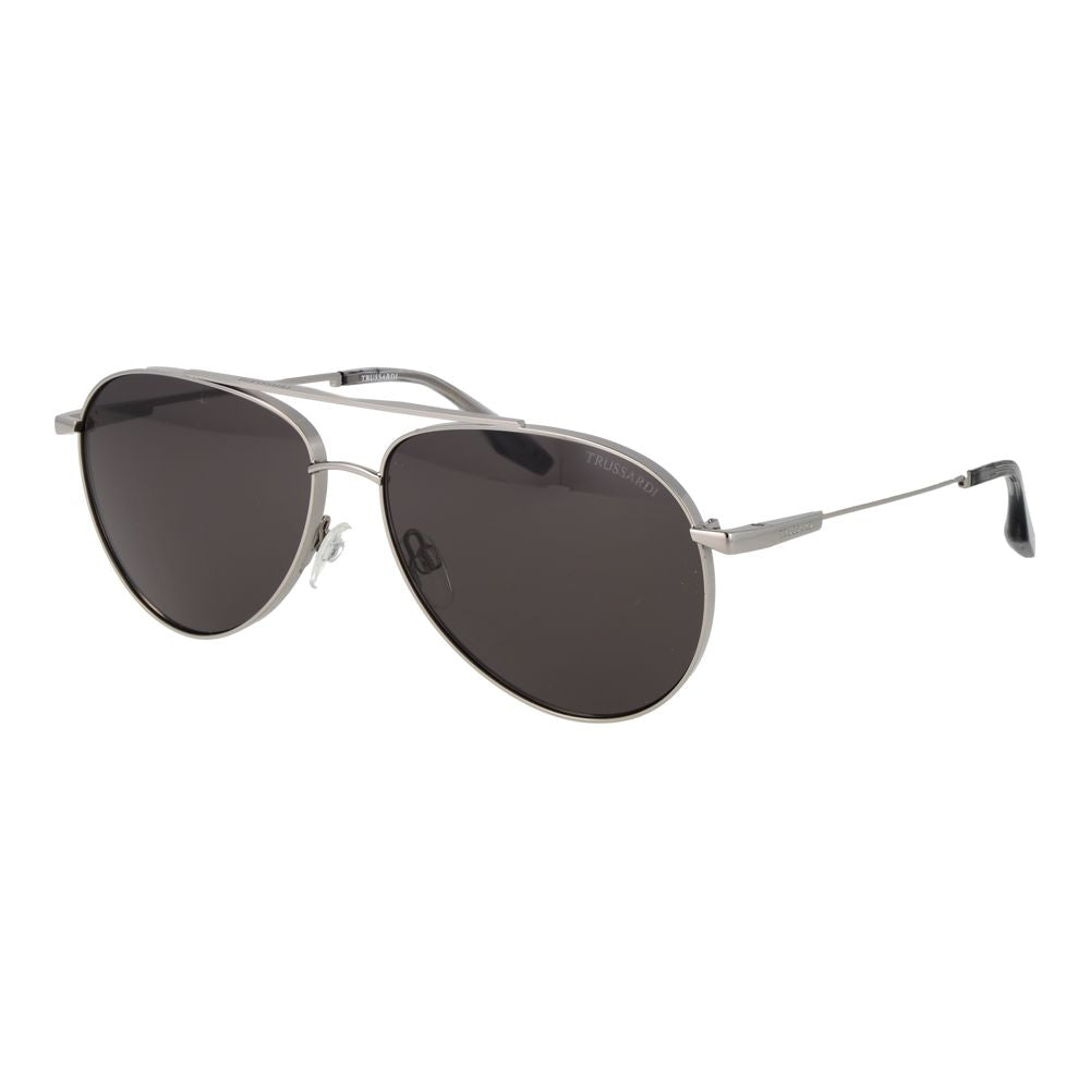 Trussardi Men’s Sunglasses – Silver Aviator Frame, Grey Lenses