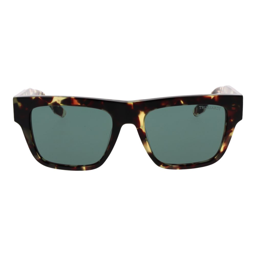 Trussardi Unisex Sunglasses – Brown Square Frame, Turquoise Lenses