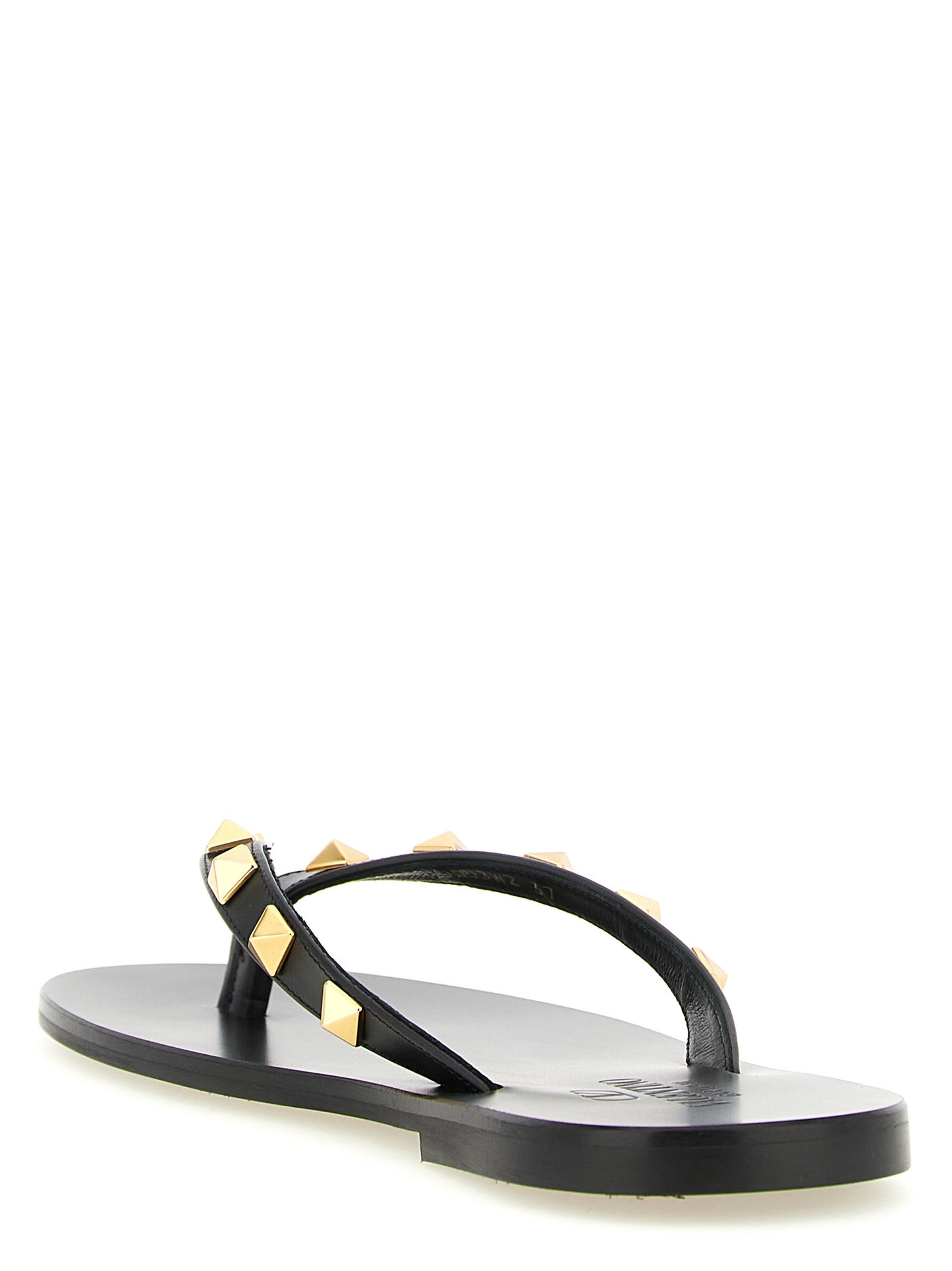 Valentino Garavani Black Calfskin Rockstud Thong Slide Sandals
