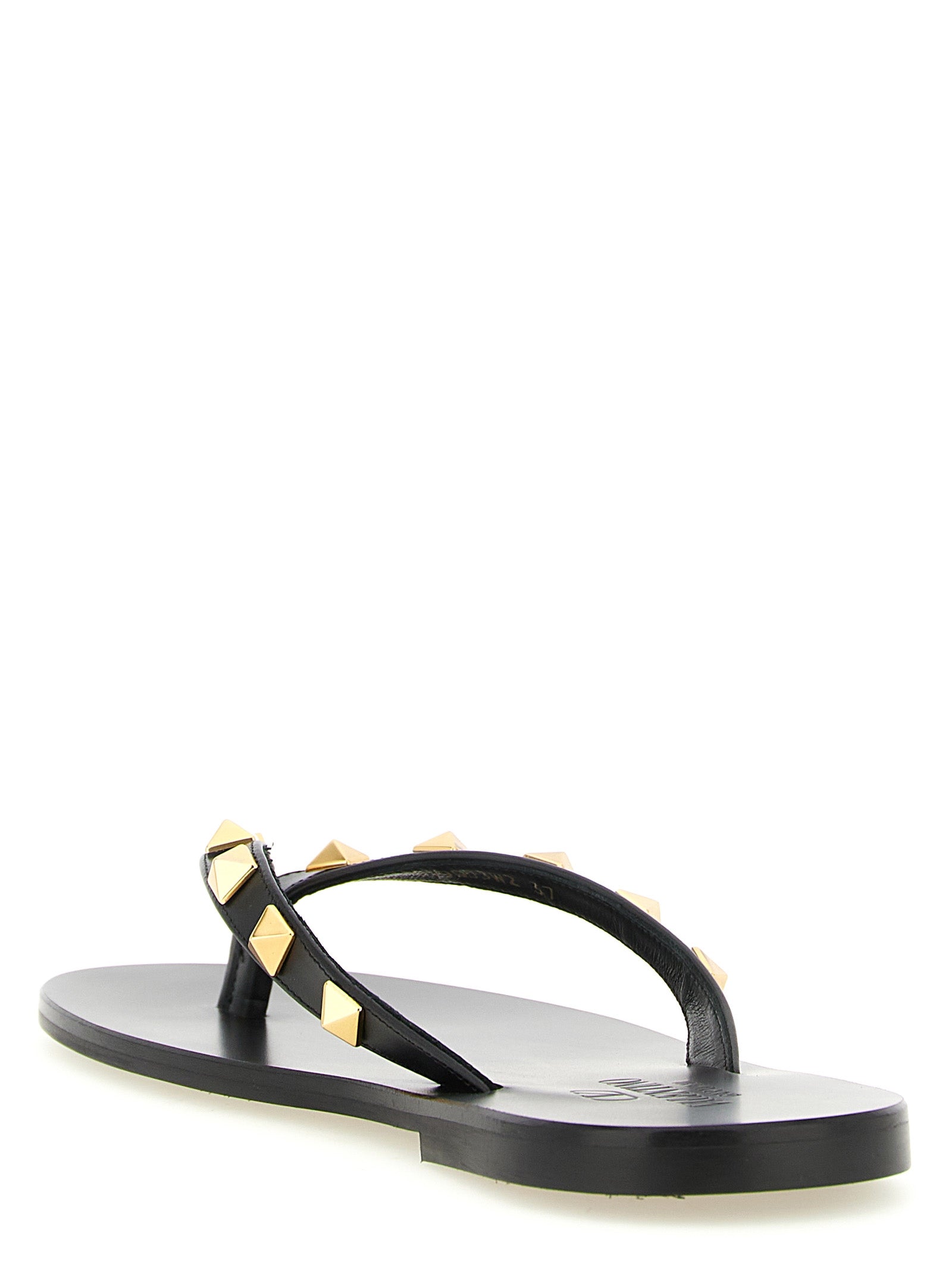 Valentino Garavani Black Calfskin Rockstud Thong Slide Sandals