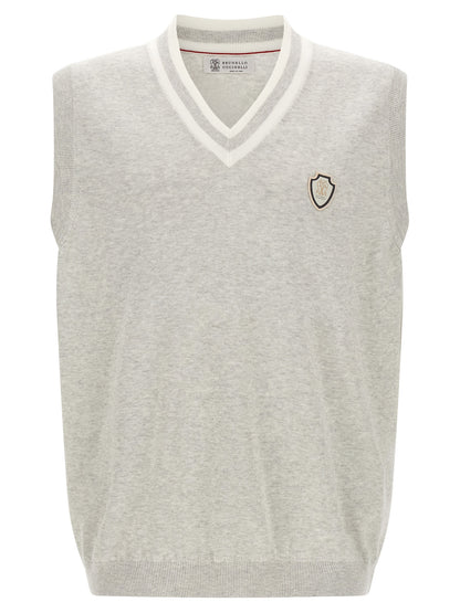 Brunello Cucinelli Gray Cotton Sleeveless Sweater