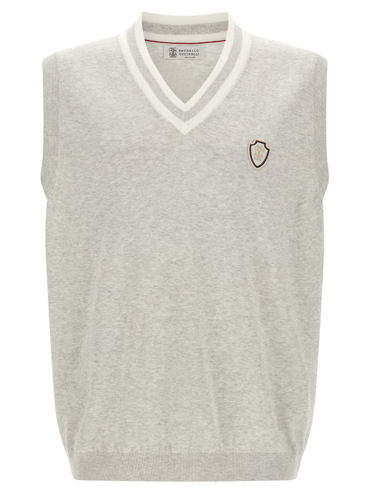 Brunello Cucinelli Gray Cotton Sleeveless Sweater