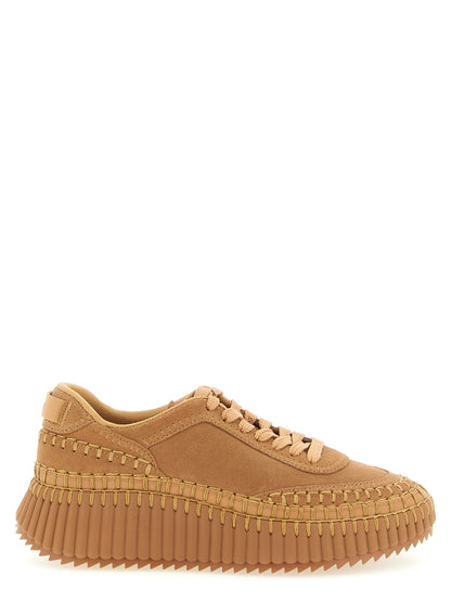Chloé Nama Beige Platform Sneakers