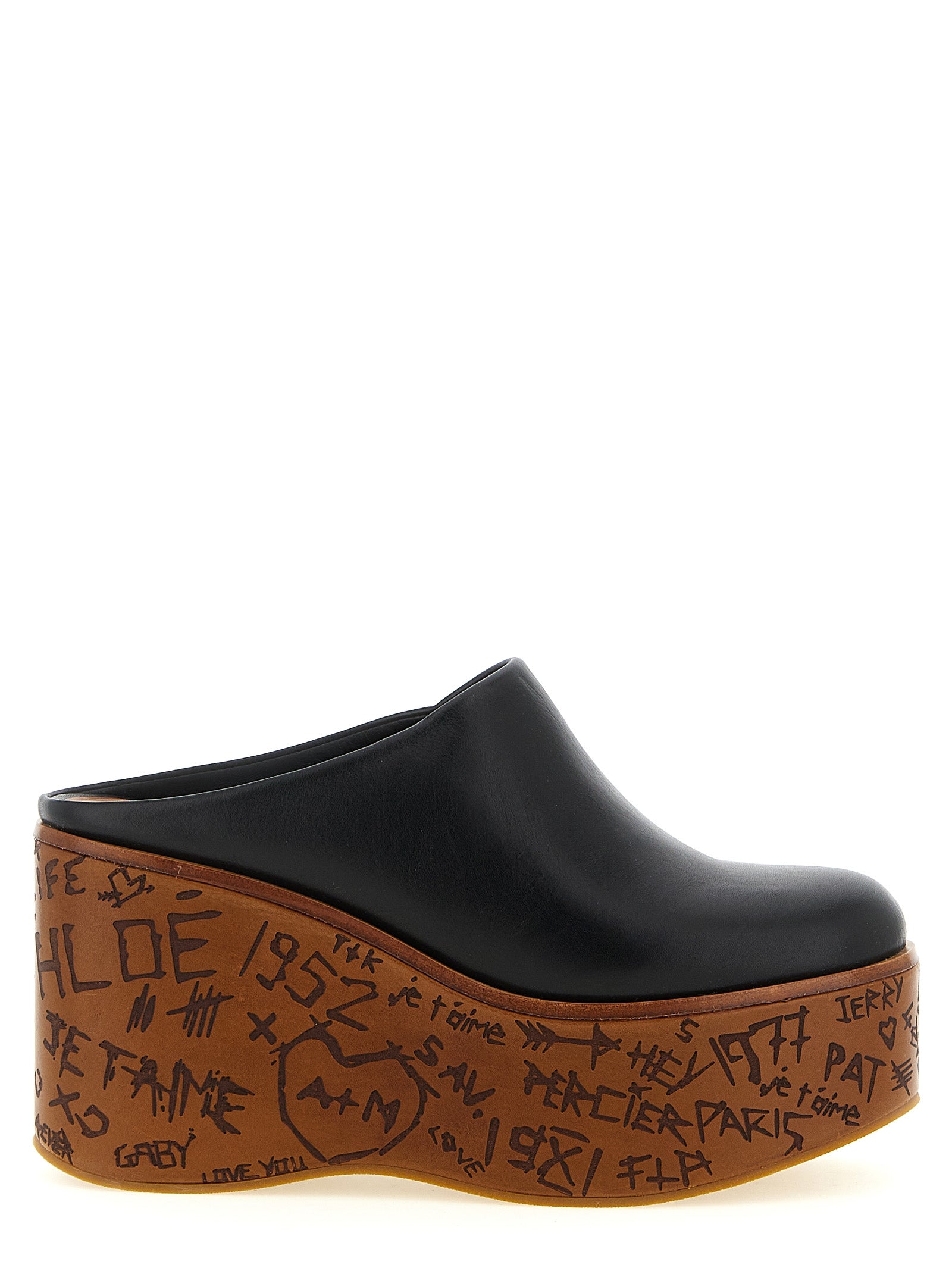 Chloé Black Calfskin Wedge Sandals - Maxime