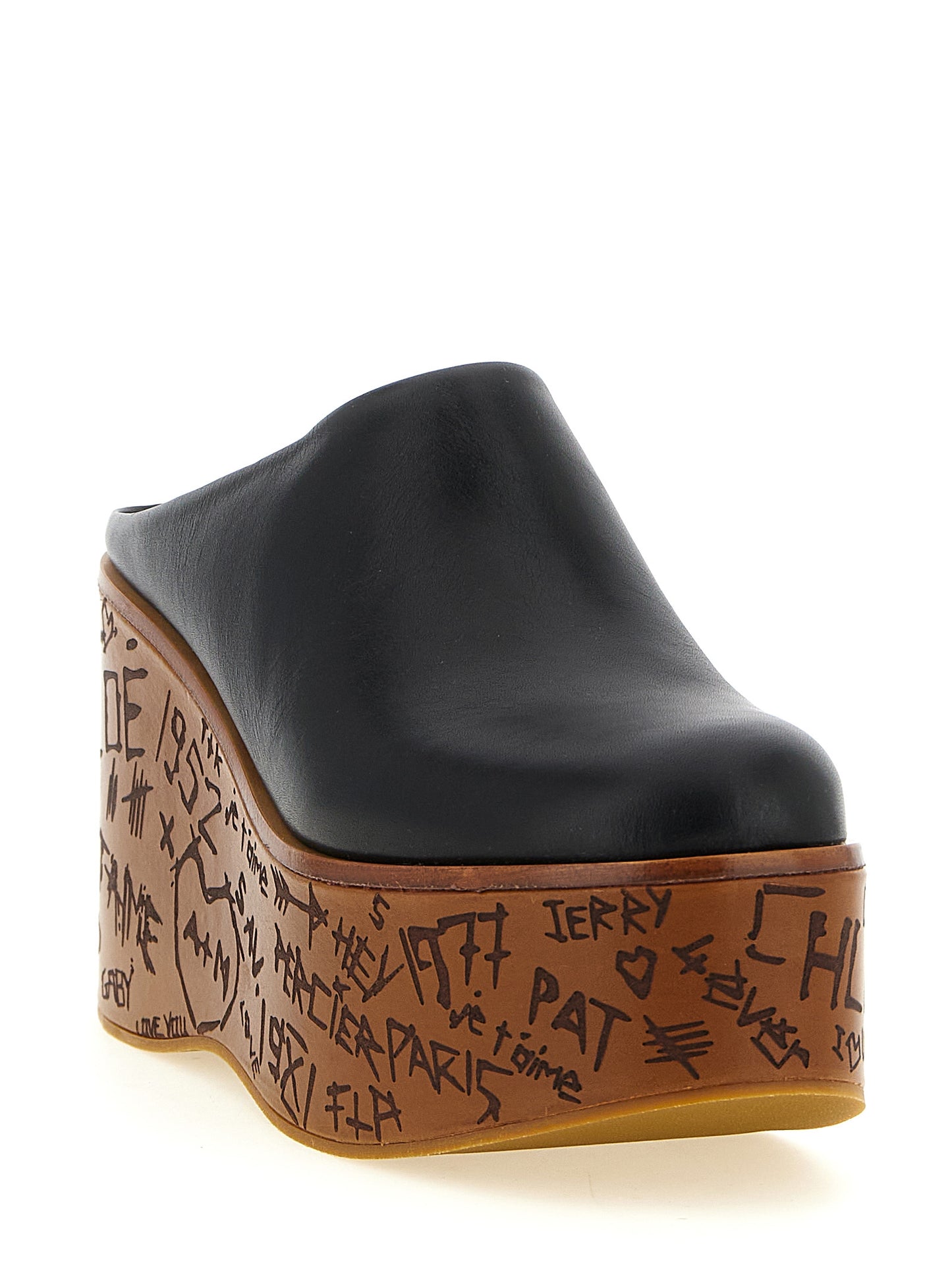 Chloé Black Calfskin Wedge Sandals - Maxime