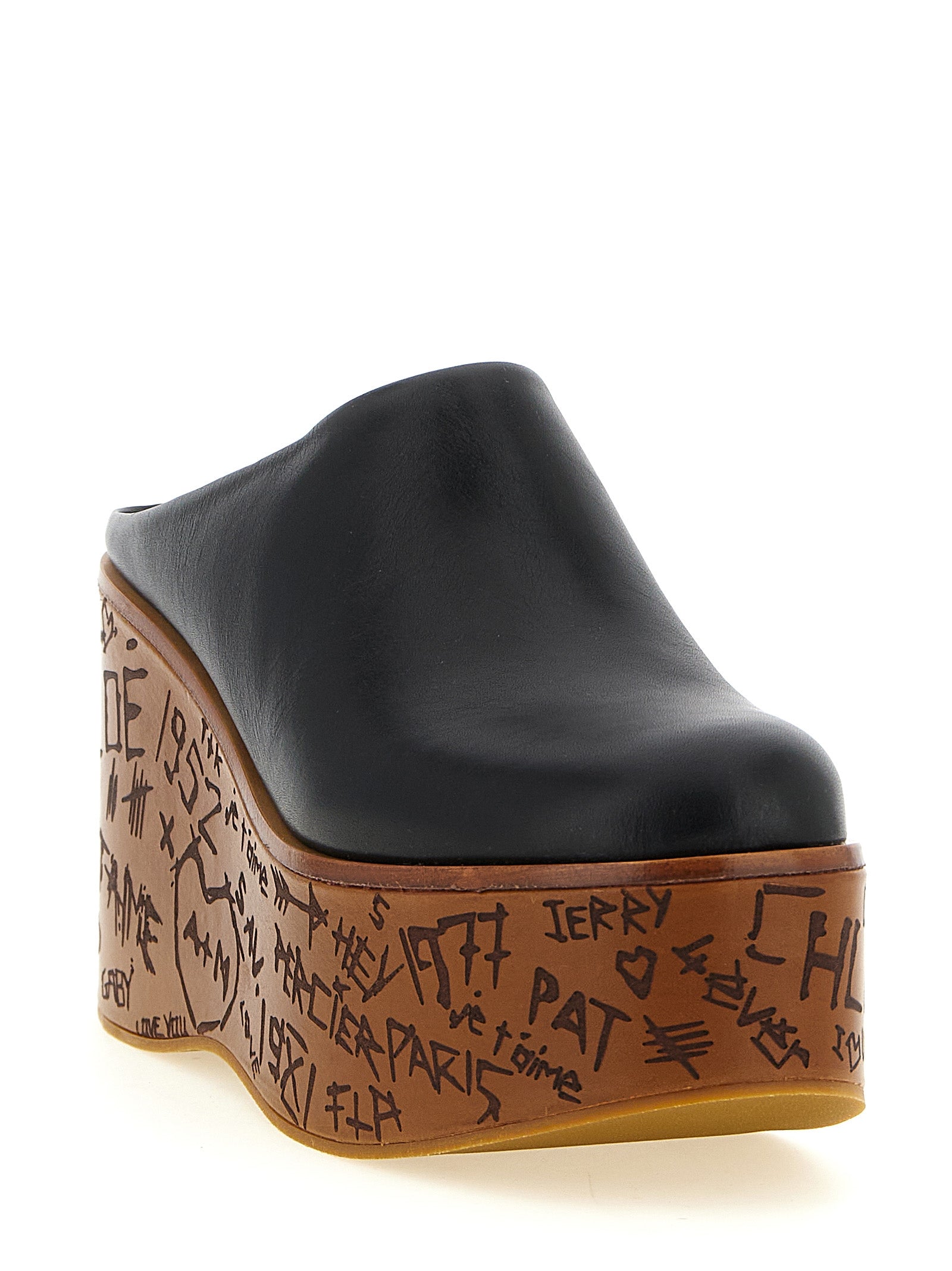 Chloé Black Calfskin Wedge Sandals - Maxime