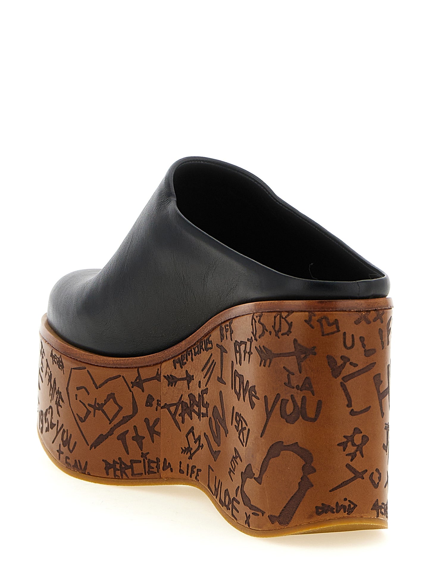 Chloé Black Calfskin Wedge Sandals - Maxime