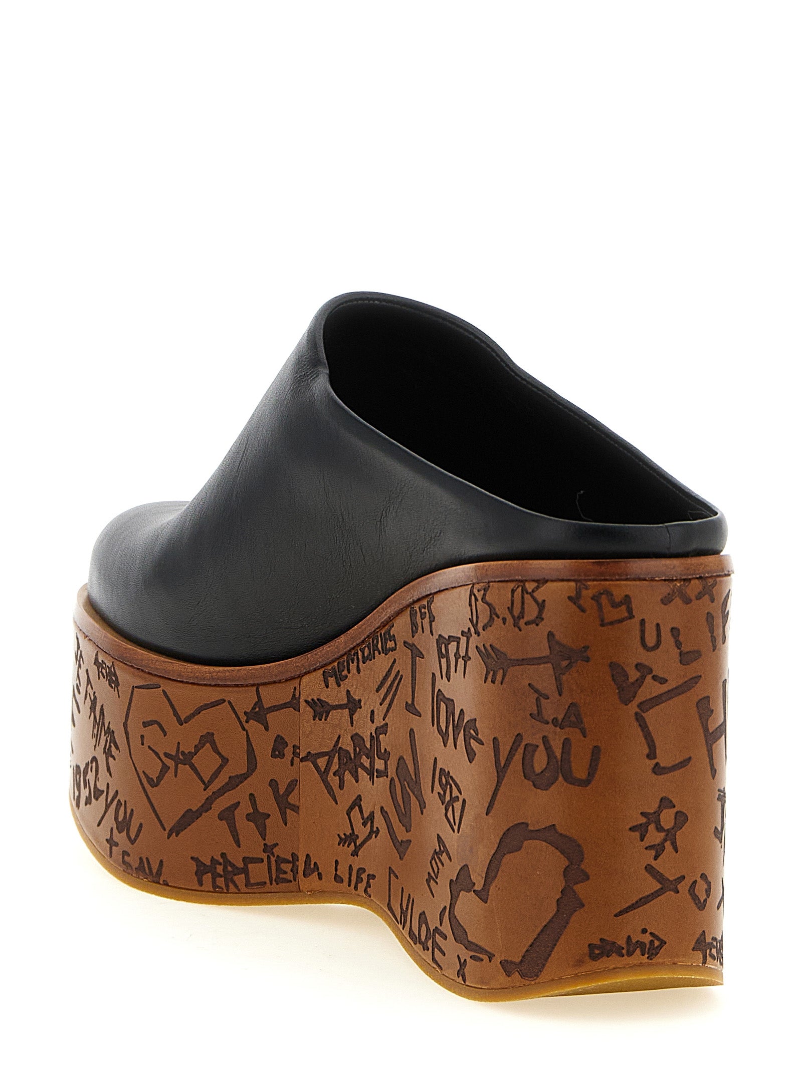 Chloé Black Calfskin Wedge Sandals - Maxime
