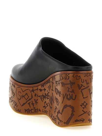 Chloé Black Calfskin Wedge Sandals - Maxime