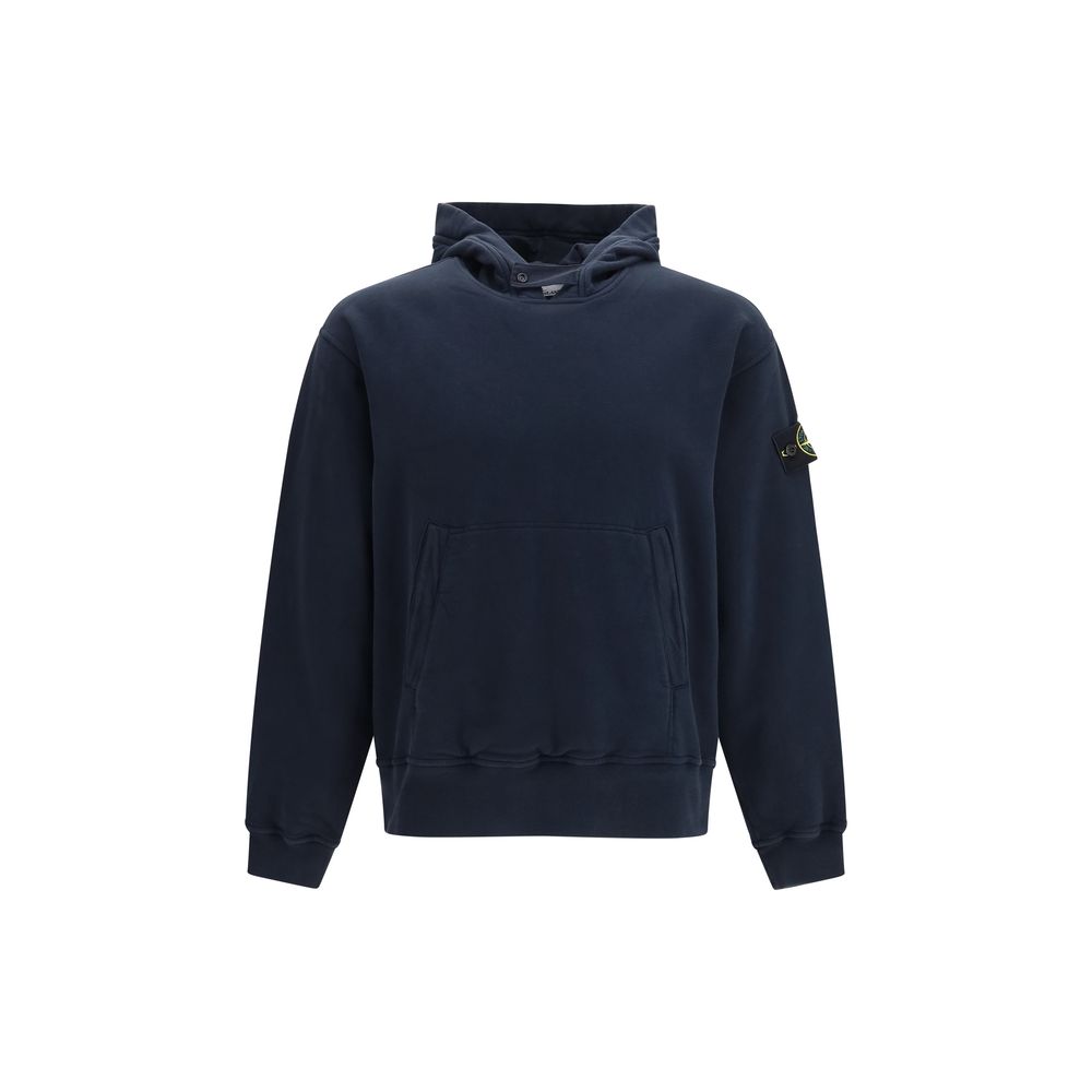 Stone Island Blue Cotton Hooded Sweatshirt