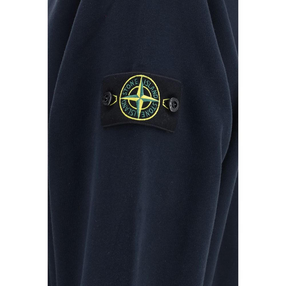 Stone Island Blue Cotton Hooded Sweatshirt