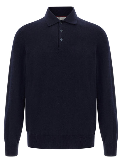 Brunello Cucinelli Blue Cashmere Polo Shirt