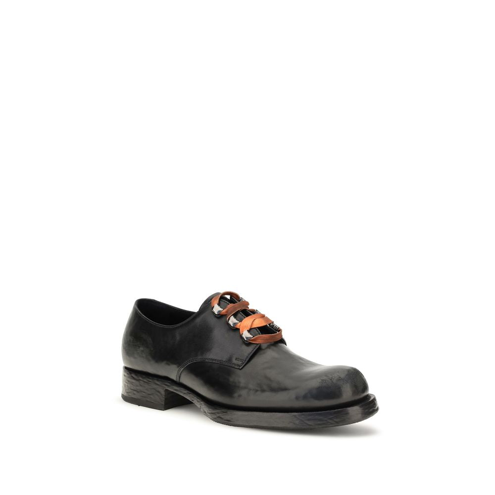 Prada Black Calf Leather Bos Taurus Oxfords and Derbies