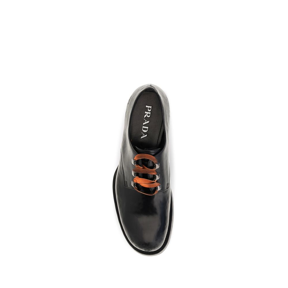 Prada Black Calf Leather Bos Taurus Oxfords and Derbies