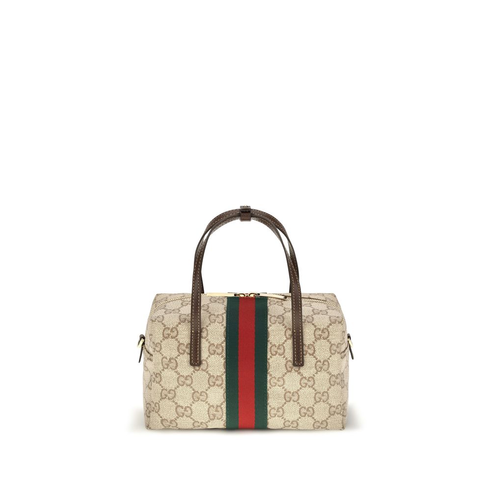 Gucci Mini Boston Handbag with Web Stripe in Beige