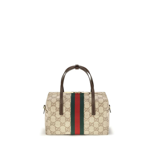 Gucci Mini Boston Handbag with Web Stripe in Beige