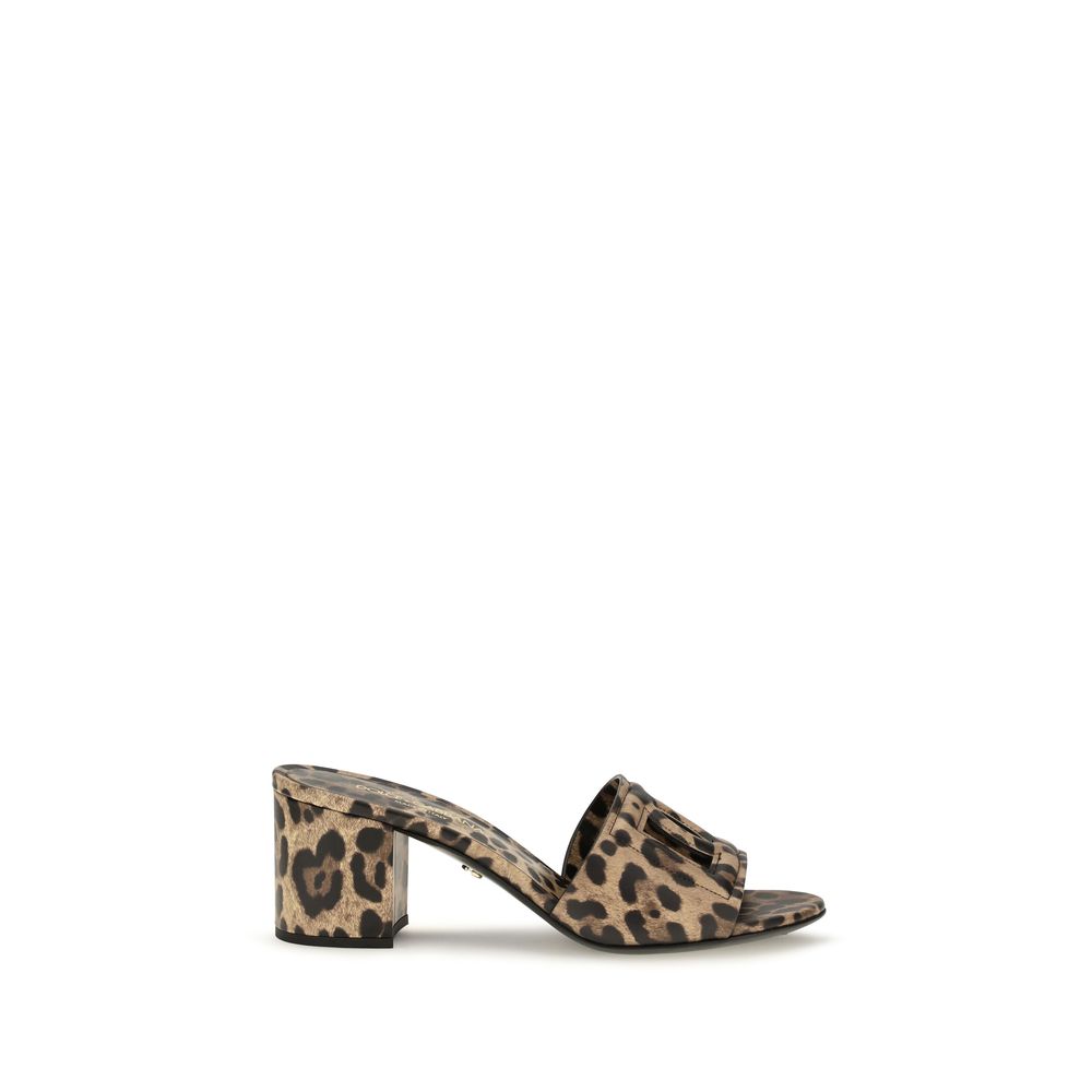 Dolce & Gabbana Beige DG Cutout Leopard-Printed Leather Slide Sandals.