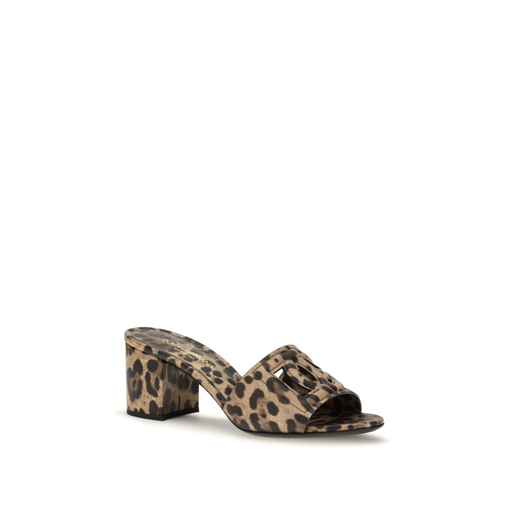 Dolce & Gabbana Beige DG Cutout Leopard-Printed Leather Slide Sandals.