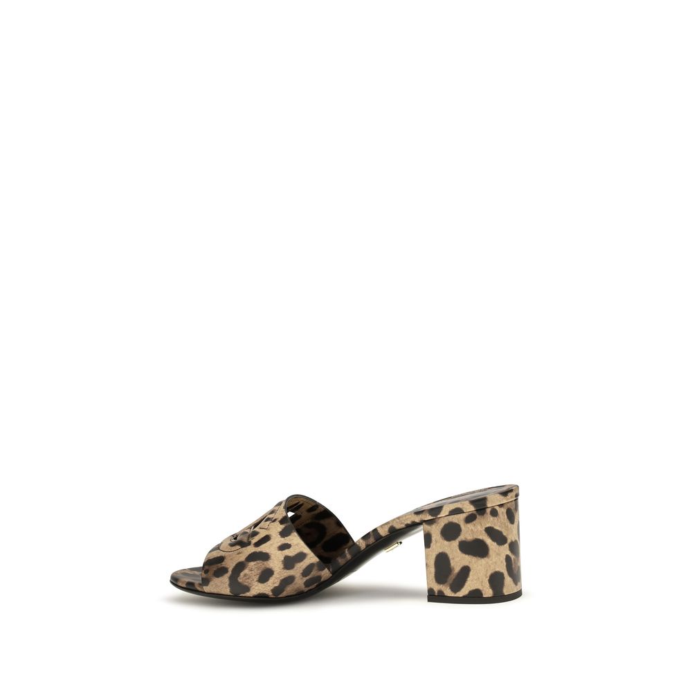 Dolce & Gabbana Beige DG Cutout Leopard-Printed Leather Slide Sandals.