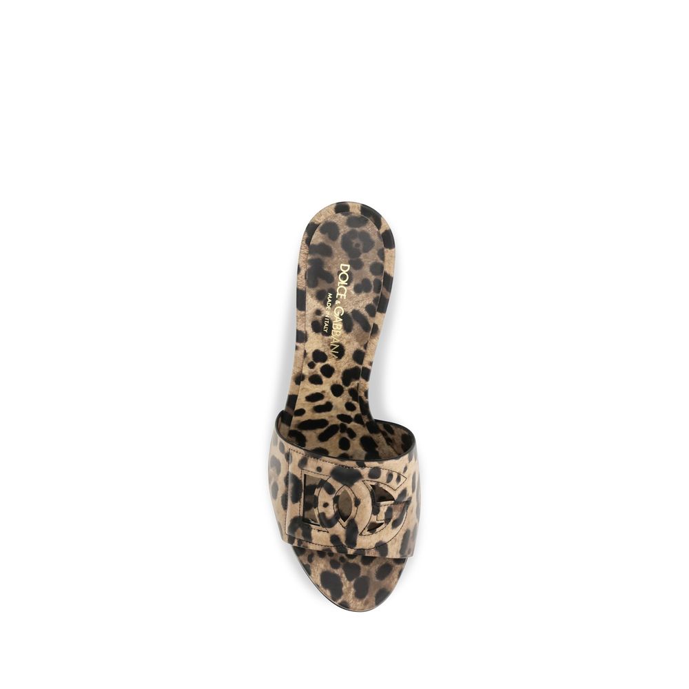 Dolce & Gabbana Beige DG Cutout Leopard-Printed Leather Slide Sandals.