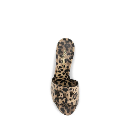 Dolce & Gabbana Beige DG Cutout Leopard-Printed Leather Slide Sandals.
