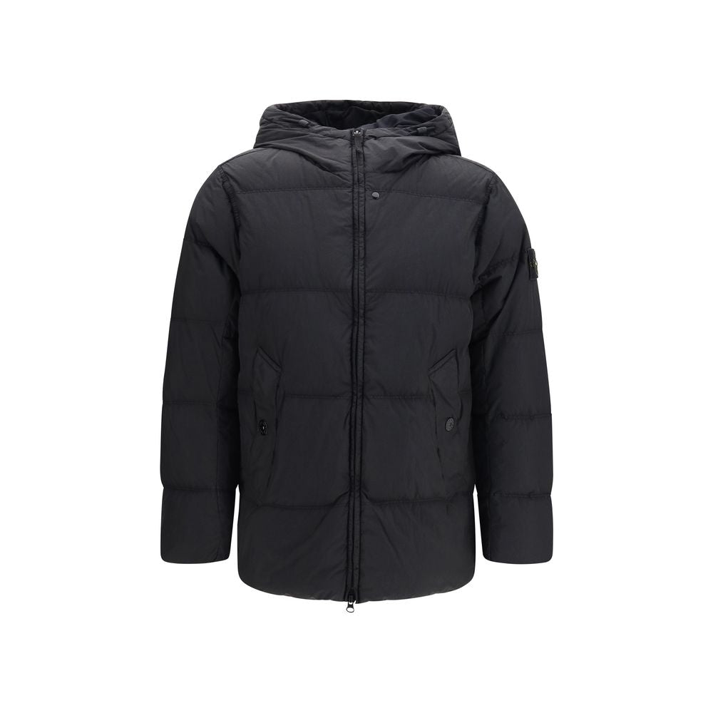Stone Island Black Goose Down Full-Length Jacket - XXL