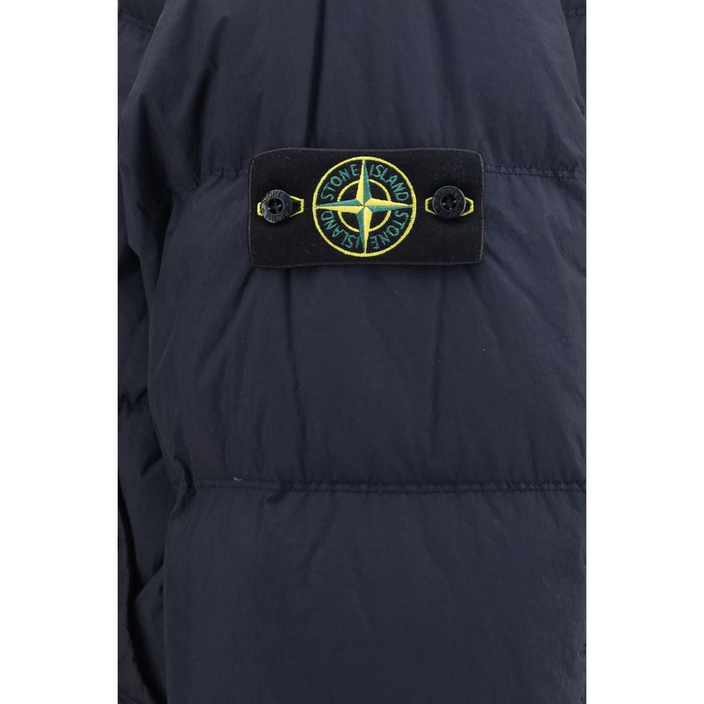 Stone Island Blue Polyamide Full-Length Puffer Jacket S