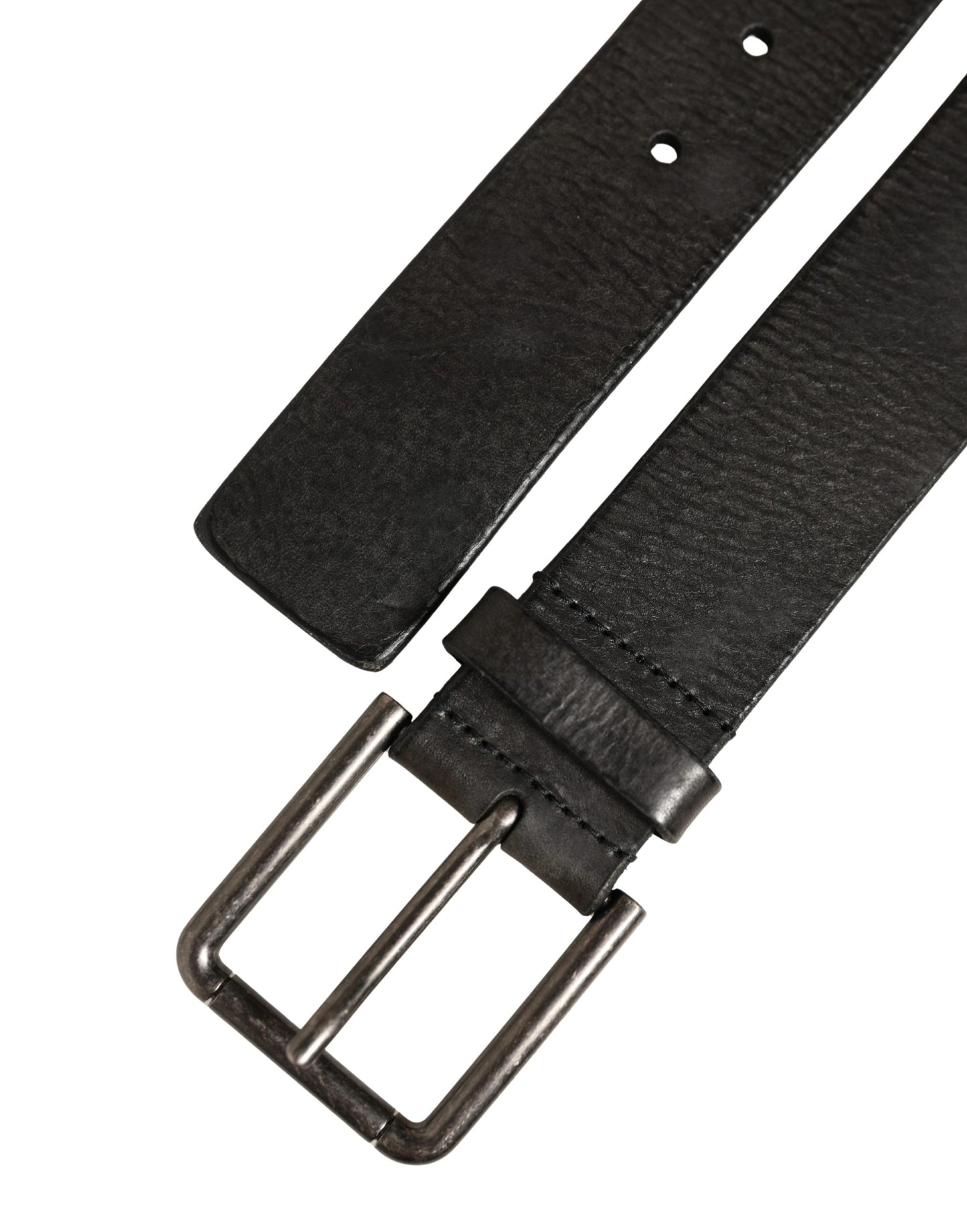 Dolce & Gabbana Black Leather Brushed Metal Buckle Men's Belt