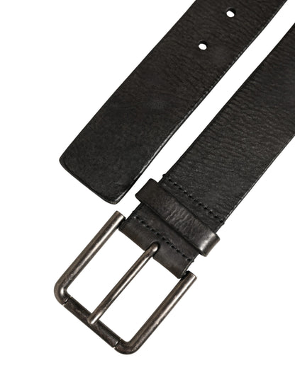 Dolce & Gabbana Black Leather Brushed Metal Buckle Men's Belt