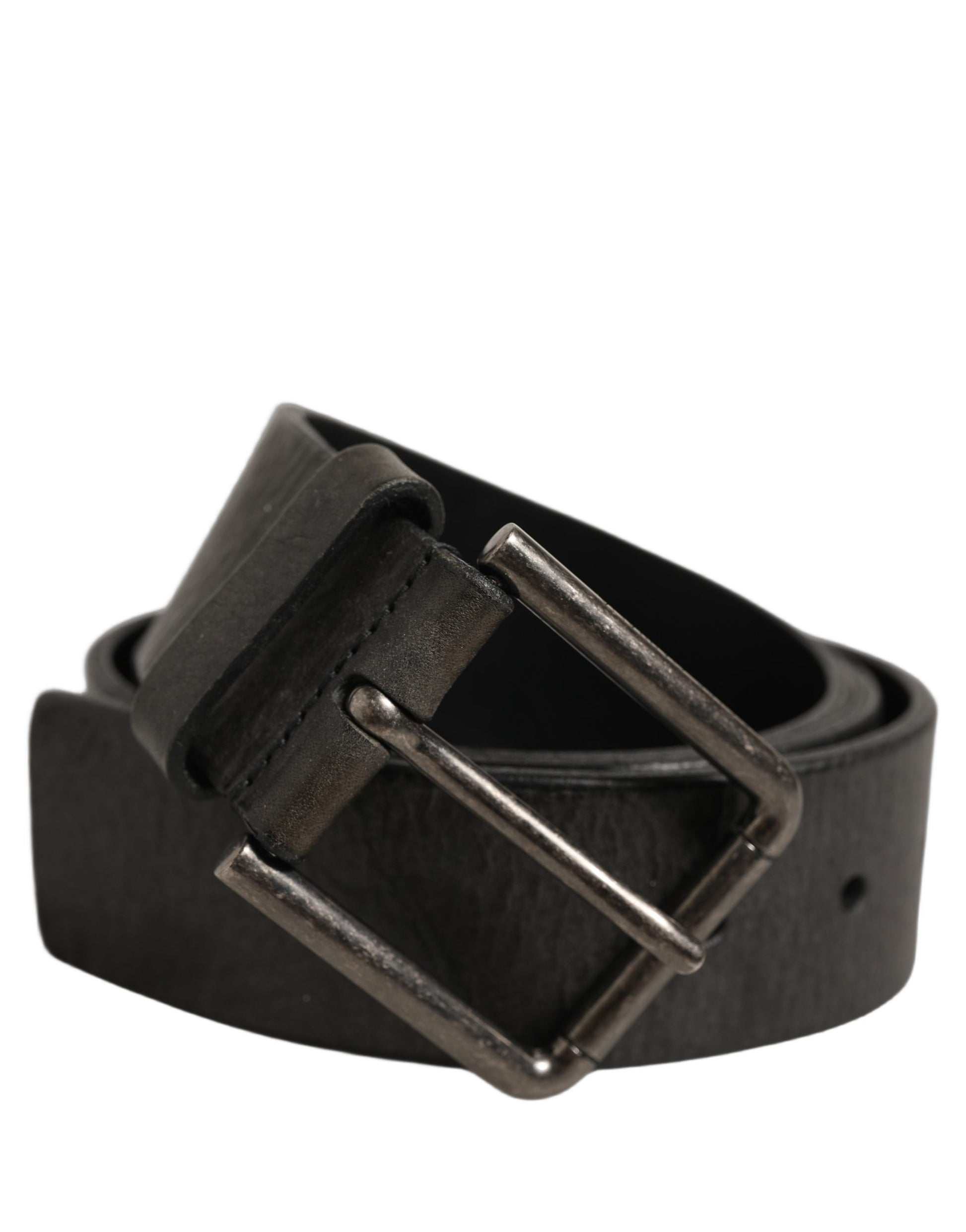 Dolce & Gabbana Black Leather Brushed Metal Buckle Men's Belt