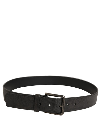 Dolce & Gabbana Black Leather Brushed Metal Buckle Men's Belt