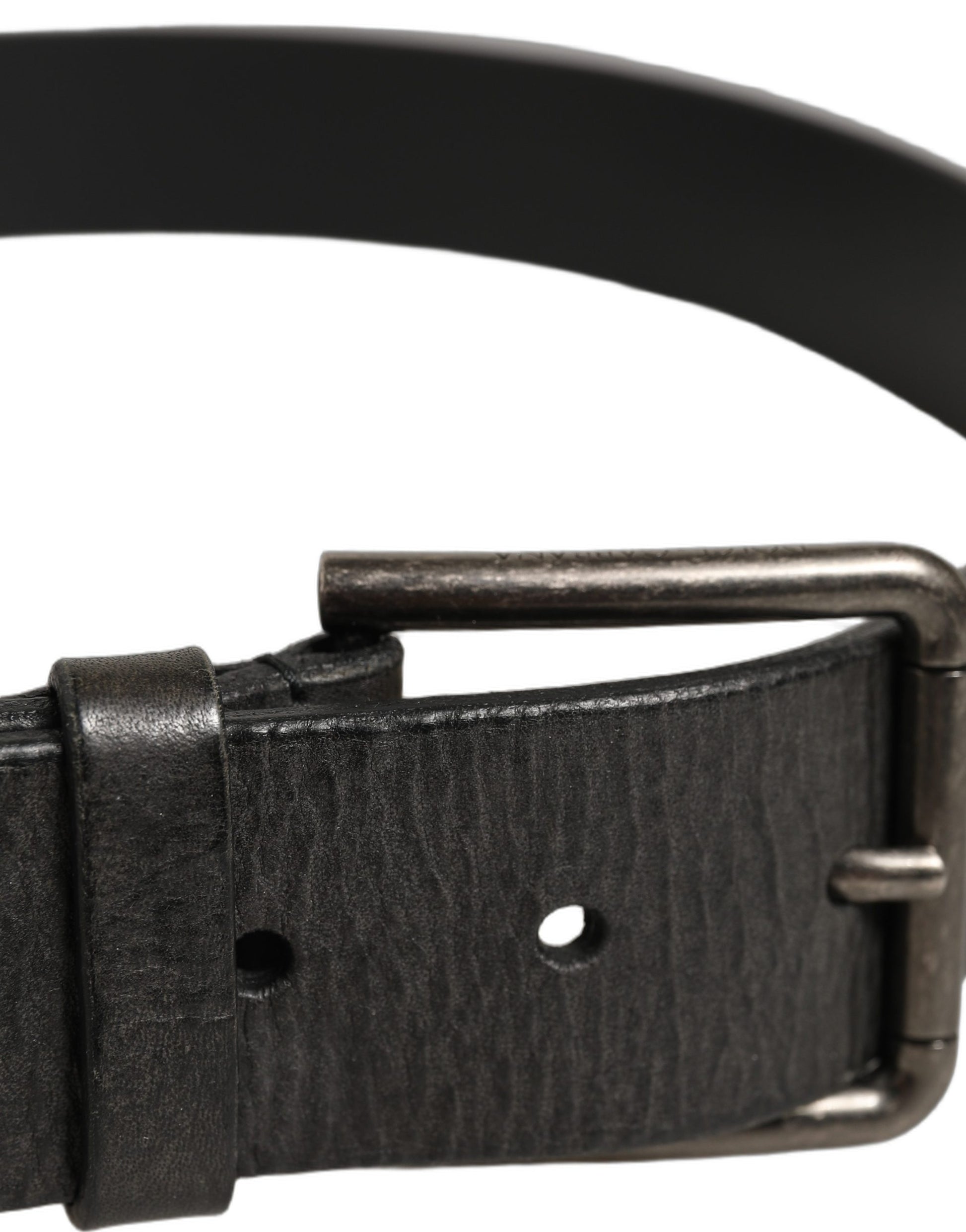 Dolce & Gabbana Black Leather Brushed Metal Buckle Men's Belt