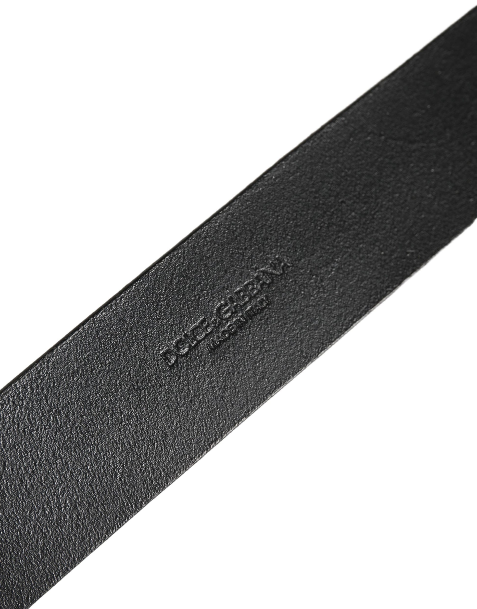 Dolce & Gabbana Black Leather Brushed Metal Buckle Men's Belt