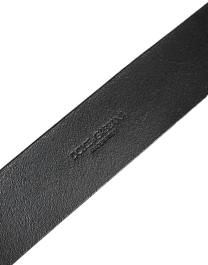 Dolce & Gabbana Black Leather Brushed Metal Buckle Men's Belt