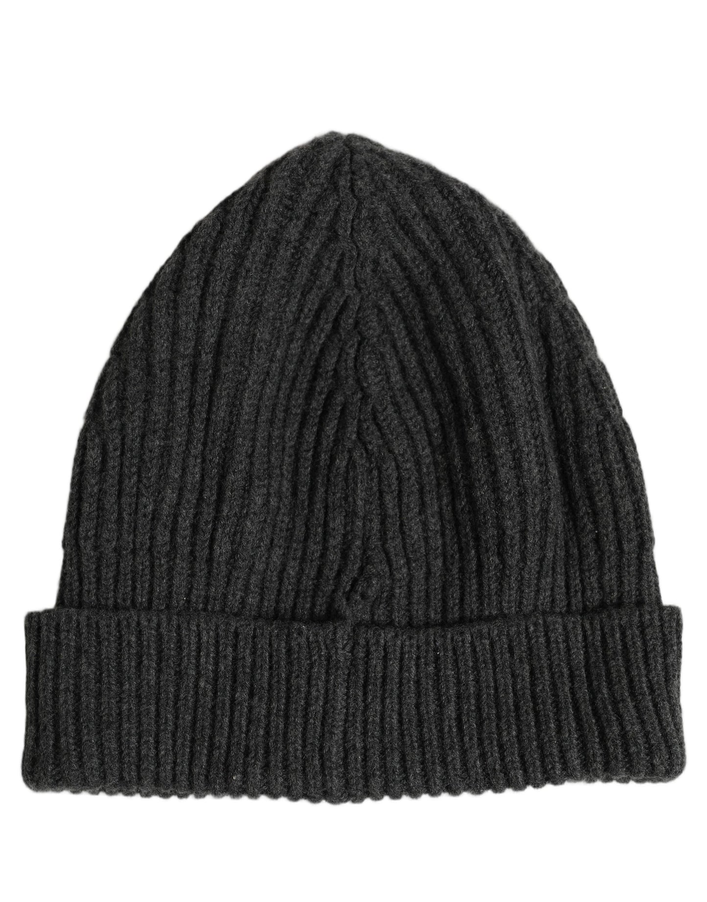 Dolce & Gabbana Men Charcoal Grey Ribbed Wool Knit Beanie Hat
