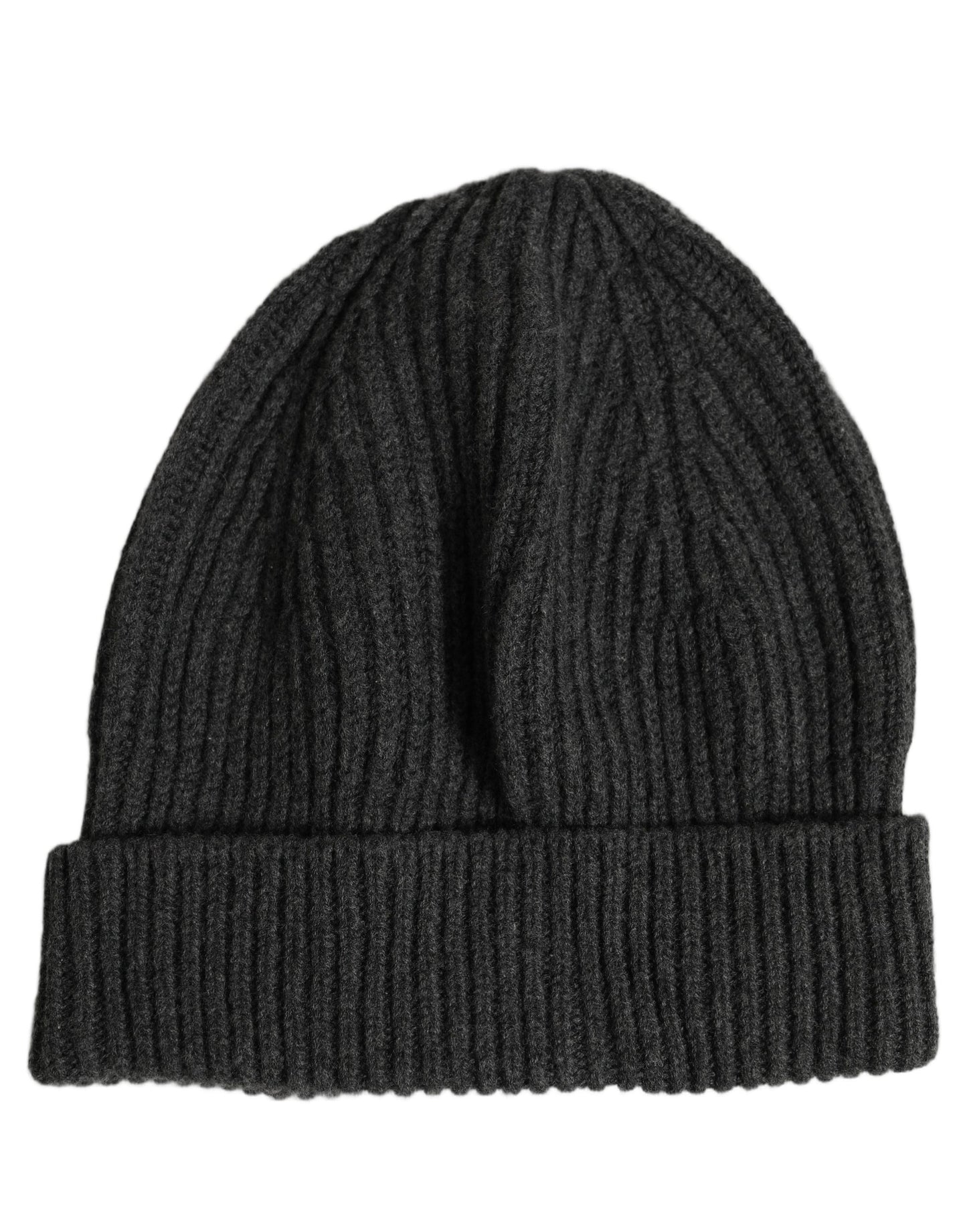 Dolce & Gabbana Men Charcoal Grey Ribbed Wool Knit Beanie Hat