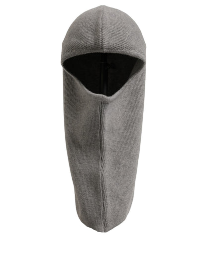 Dolce & Gabbana Men Grey Wool Ribbed Knit Balaclava Wrap Hat