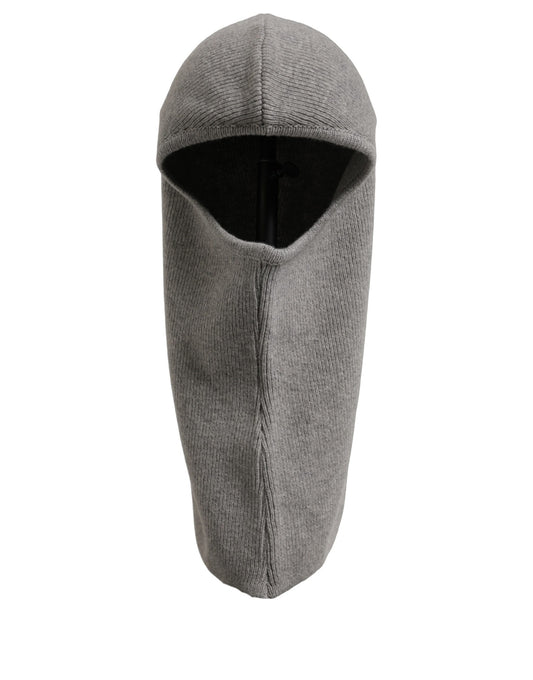 Dolce & Gabbana Men Grey Wool Ribbed Knit Balaclava Wrap Hat