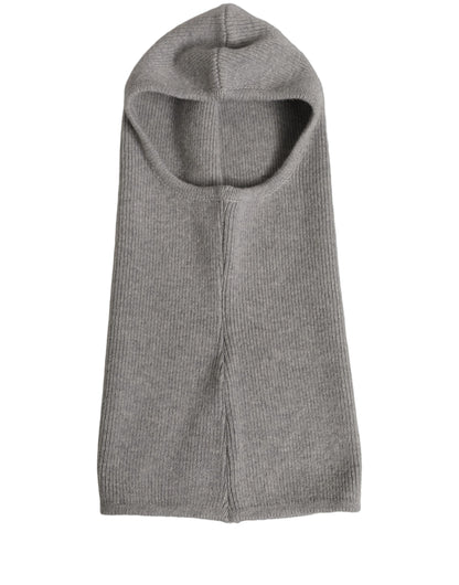 Dolce & Gabbana Men Grey Wool Ribbed Knit Balaclava Wrap Hat