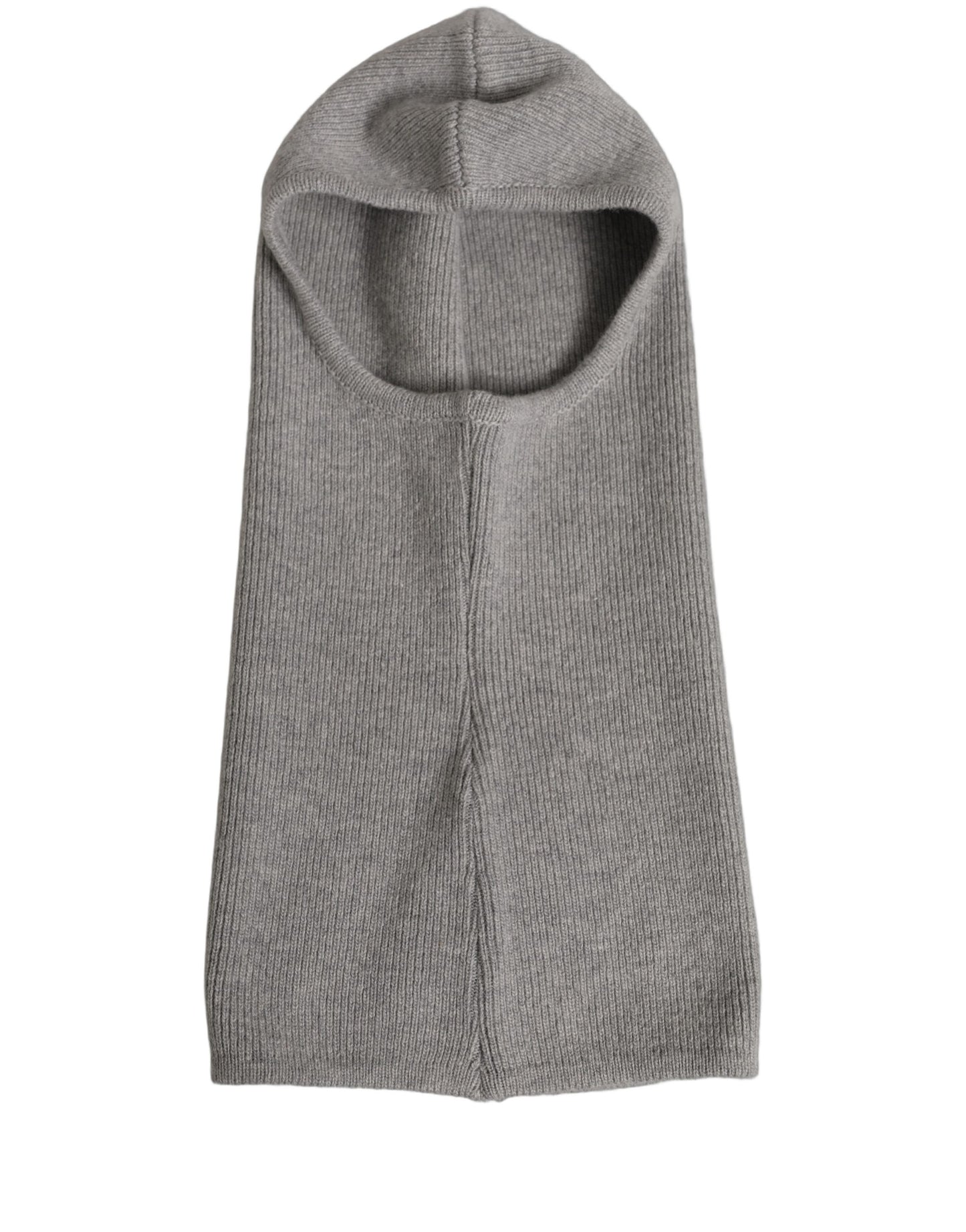 Dolce & Gabbana Men Grey Wool Ribbed Knit Balaclava Wrap Hat