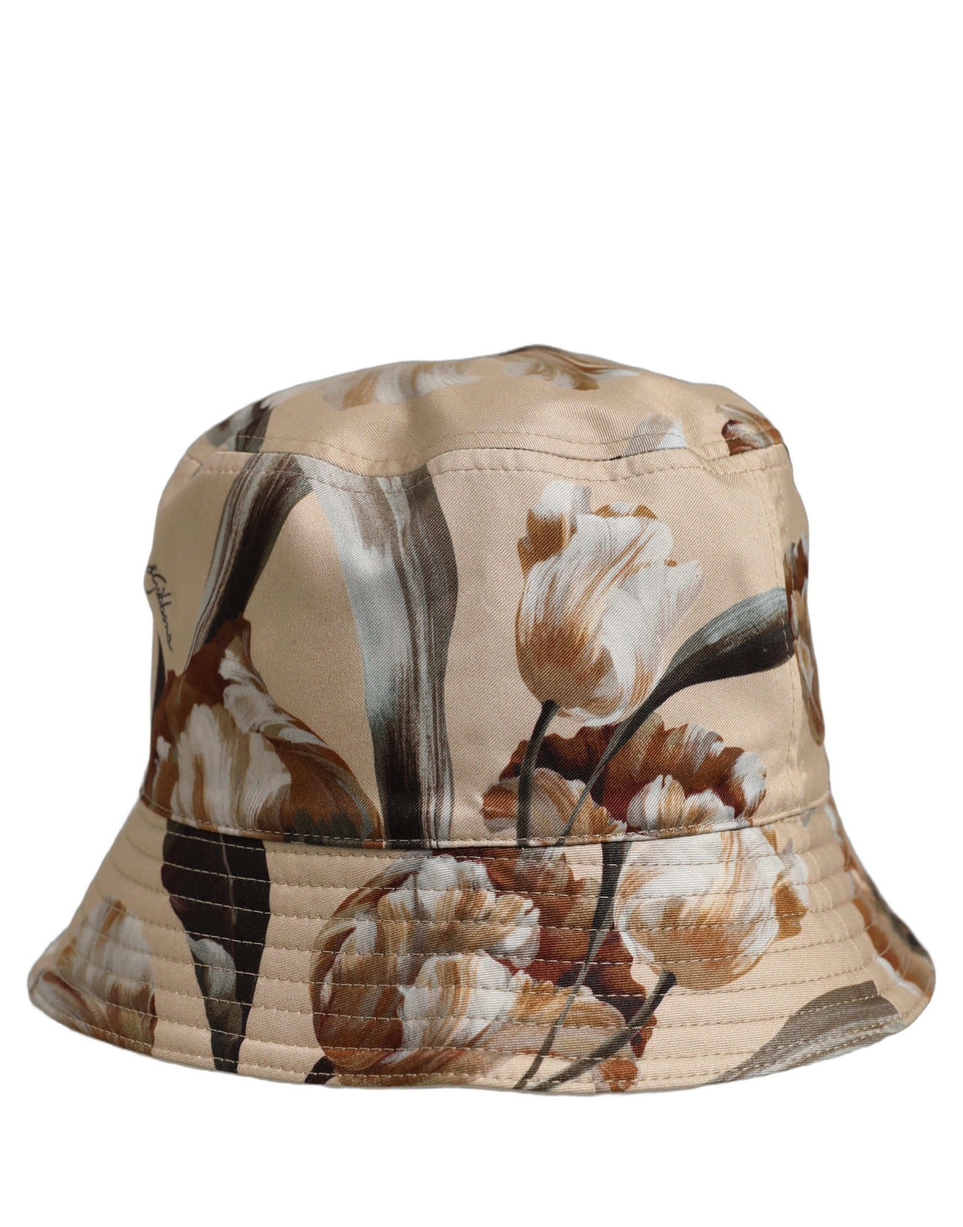 Dolce & Gabbana Men Beige Floral Wide Brim Bucket Hat