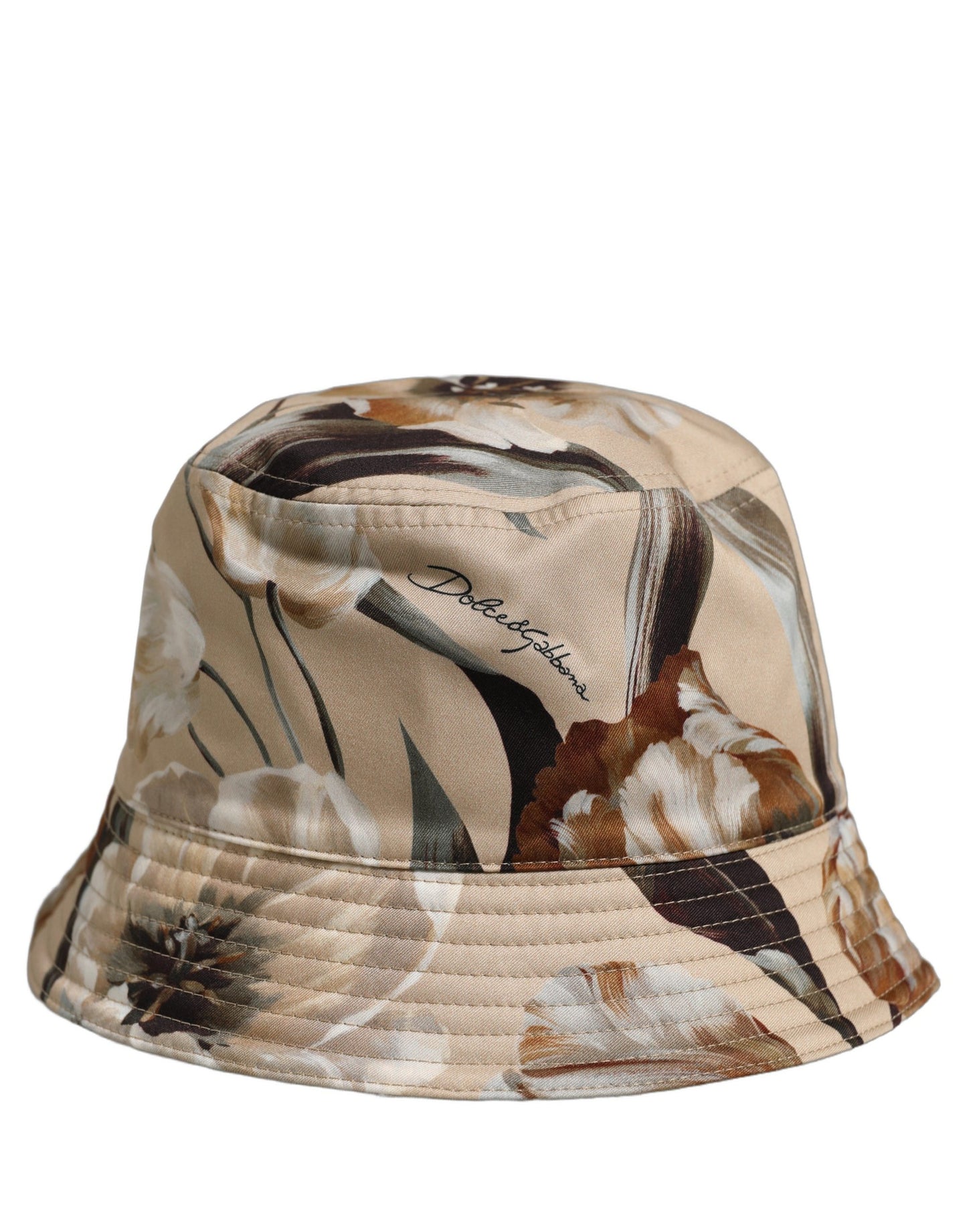 Dolce & Gabbana Men Beige Floral Wide Brim Bucket Hat