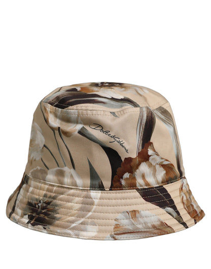Dolce & Gabbana Men Beige Floral Wide Brim Bucket Hat