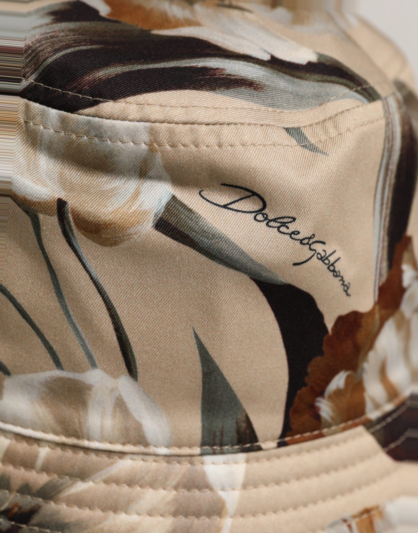 Dolce & Gabbana Men Beige Floral Wide Brim Bucket Hat