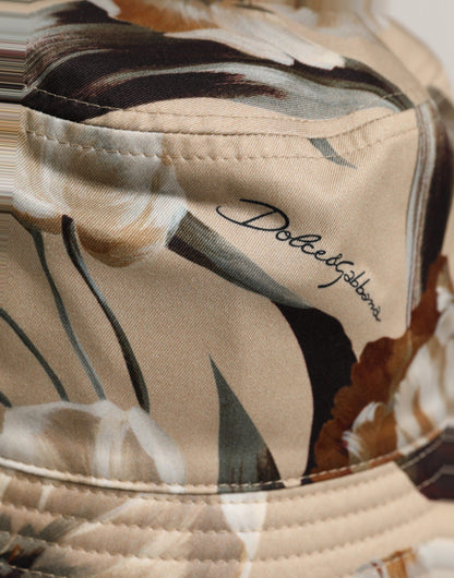 Dolce & Gabbana Men Beige Floral Wide Brim Bucket Hat